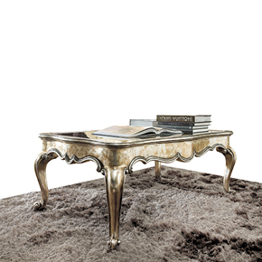 _Lester wooden coffee table
                 rosy silver oxide leaf finish, cat. C, 
                 with aged mirror.