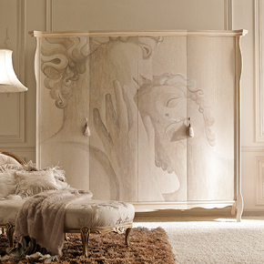 _Liberty 4-door wooden wardrobe
                 ivory crackle finish, cat. B, Amore e Psiche decoration.