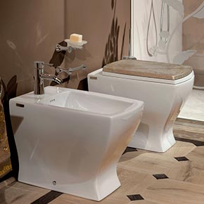 _Sanitari in ceramica modello Modern copriwater in finitura foglia argento tortora, cat. C
