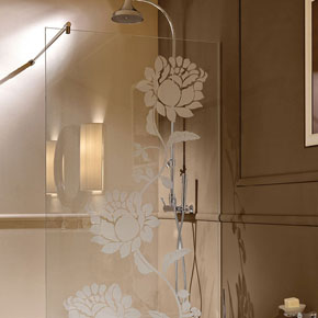 _Shower enclosure 
            with silk-screen printed glass, rose decoration
