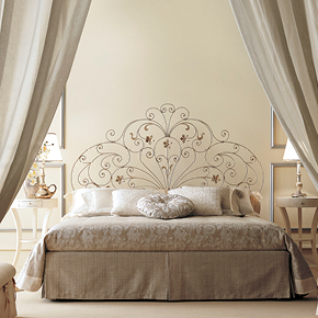 _Fiordaliso Headboard with storage bed 
       in solid iron silver leaf pickled cat. C.
      <br>
      _Mino' night tables 
       in luise ivory finish cat. B.
      <br>
      _Vienna mirror 
       in silver leaf pickled finish cat. C.