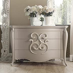 _Pigalle wooden chest of drawers in cameo finish cat. B with Hera andles in bianco ceramizzato cat. B