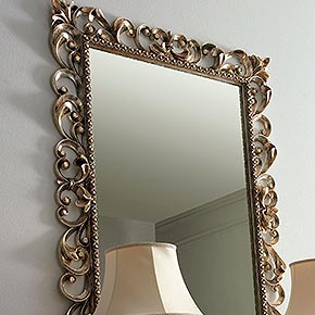 PITTI L.95 H.125 cm</br>
_Specchiera Pitti in legno, finitura foglia argento ossido rosato, cat. C