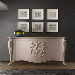 _Pigalle sideboard 
				 in finish cameo cat. B, with hera handles 
				 in finish avorio pompeiano ceramizzato cat. B.