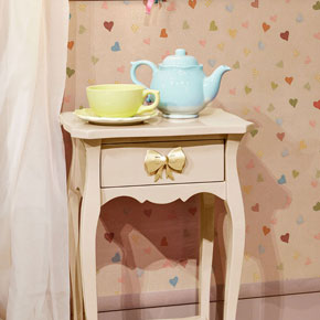 _Emma nightstand 
                 gloss ivory finish, cat. B, with Pistacchio 
                 finish on the inside.